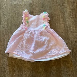 mia and mimi pink & white striped dress with pompon tassels 12M